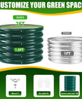 Comparison of 17 Inch Tall Elevated Round Garden Bed in dark green galvanized steel with eco coatings to silver version