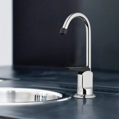 Top Shelf One Handle Low Arc Chrome Faucet For Countertop with sleek chrome finish and single handle design.