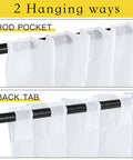 Image showing 2 hanging ways of Outdoor Sheer White Weighted Curtains With Rod Pocket And Back Tab, 120 Inch Length, 2 Panels