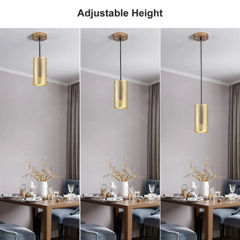 Gold Pendant Light Fixtures, Adjustable Modern Industrial Metal Lighting for dining table with ambient glow and clean lines.