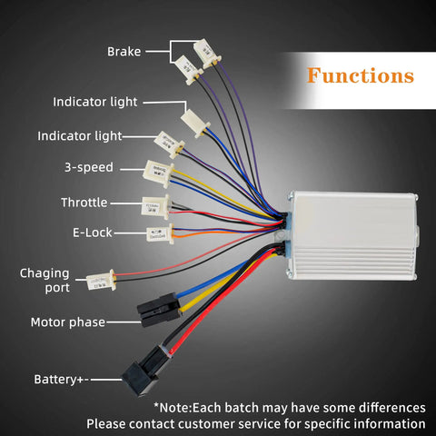 Wiring diagram for Brushed Motor Controller For 48V Systems With 1000W Power, 30A Rated Current, and 3 Speed Switch connections