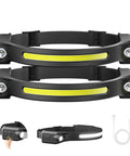 Rechargeable LED Headlamp 2-Pack with Motion Sensor and Memory Function, 260 Degree Wide-Angle Beam, USB cable included