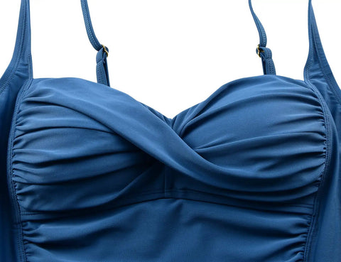 Push Up Tankini Top For Women Ruched Tummy Control Swim Top In Blue Size US 12 with padded cups and adjustable straps