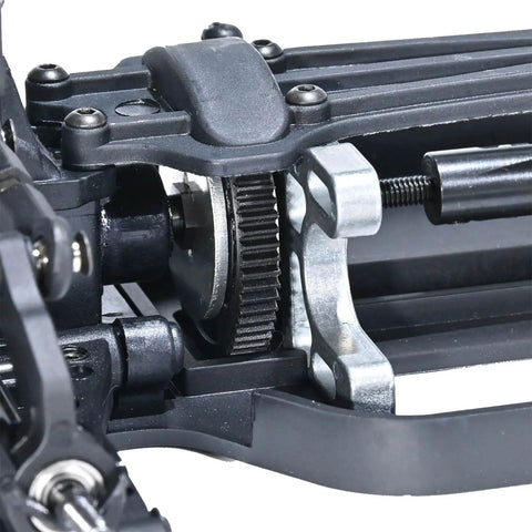 Close-up of gear assembly on One Tenth Scale 4x4 On Road RC Rolling Chassis Frame Kit For Adults Dope Hobby Grade DIY Customizable RC Car