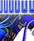 Blue Silicone Vacuum Hose Kit With Six Hose Sizes And Twelve Matching Connectors, Ten Foot Lengths, 128 Piece Set in engine bay