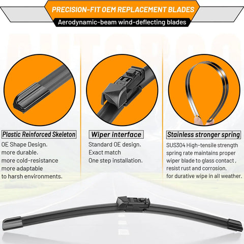 Must Have All Season Windshield Wiper Blades Set For Subaru Crosstrek Impreza 2018 2023 with plastic reinforced skeleton and stainless spring