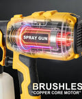 Heavy Duty HVLP Paint Sprayer With Kick Ass 850W Motor And Four Slick Nozzles, showing copper core motor inside spray gun.