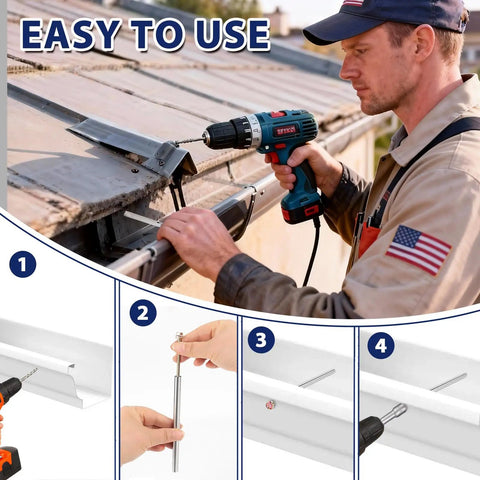 Heavy Duty Gutter Repair Kit For 6 Inch Gutters, includes 30 Pack 8 Inch Screws and 304 Stainless Steel Sleeves, being installed