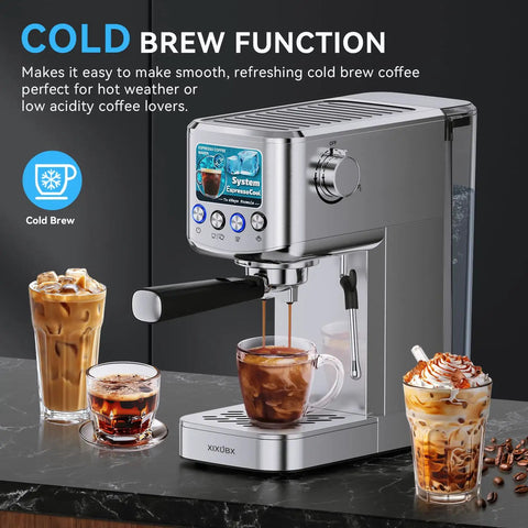 20 Bar Espresso Machine With Milk Frother, Stainless Steel Coffee Maker, 42 Oz Removable Water Tank For Cappuccino, Latte And Cold Brew, Ideal For Home Or Office
