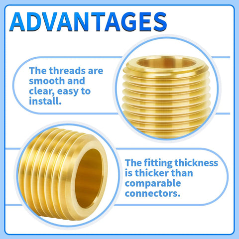ChillWaves brass pipe fitting, 1/2" NPT male x 1/2" NPT male, 2" length, 2-pack