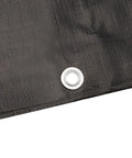 Close-up of Heavy Duty Waterproof Poly Tarp 12x20 Feet Black 1 Pack All Weather Outdoor Cover with metal grommet detail.