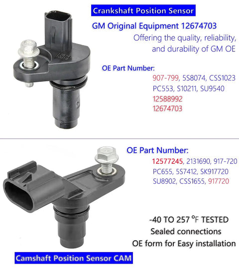 VVT Intake And Exhaust Camshaft Position Actuator Kit With Cam And Crankshaft Sensors For 2.0L 2.2L 2.4L GM Cars Including Equinox Malibu Cobalt HHR Aura Terrain Verano G6 Pontiac Saturn, cam and crank sensors