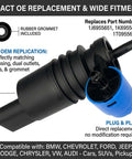 High Pressure Windshield Washer Pump With Grommet And Replacement Spray System For Bmw Ford Jeep Dodge Chrysler Chevy Vw Audi Parts 1J6955651, close-up of dual outlet design.