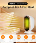 1200W PTC Ceramic Space Heater with Fast Heat, portable desk heater next to bed, cozy compact white design, ideal for small spaces