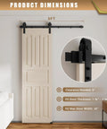 Hella Smooth Five Foot Sliding Barn Door Hardware Kit With Rock Solid Heavy Duty Track Rails and Easy Peasy Roller Wheels for Single Door Up To Thirty Inches Wide Zero Fuss Installation with dimensions.