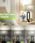 Touch Control Bedside Lamps Set Of 2 With Dope Dual USB Ports And Three Way Dimmable, Modern Nightstand Desk Lamps In Gray And Black