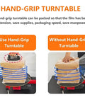 Hand-grip turntable for pallet wrapping, showing improved film tension on a cardboard box, used with Automatic Electric Pallet Wrapping Machine For Fast Warehouse Packaging, A Real Workhorse Film Wrapper For Cartons And Parcels, Compatible With 27.5 Inch Film Width, Energy Efficient, Labor Saving, Dustproof And Moisture Protective