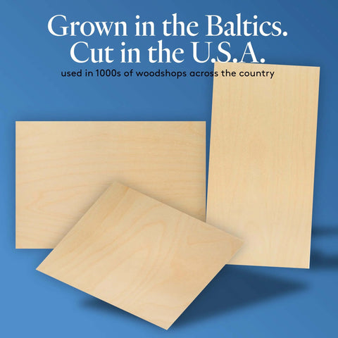 Baltic birch plywood sheets, three light wood boards in varying sizes.