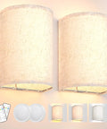 Set of Two Battery Rechargeable Wall Sconces With Remote Control, 3 Color Modes and Dimmable Ambient Lighting, Fabric Finish