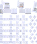 LED Strip Lights Connectors Kit 40 Pieces L Shape T Shape 4 Pin Solderless Adapters For 5050 RGB White Strips Includes 10 L Shape Adapters 20 Gapless 4 Pin Connectors 10 T Shape Adapters Durable PBT Housing Easy Snap In