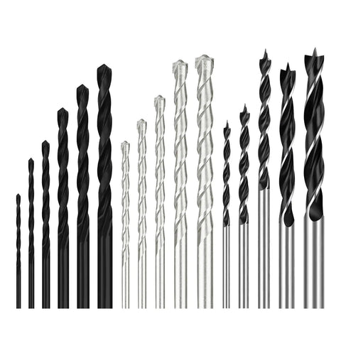 Beefy 16-Piece Drill Bit Set For Metal, Wood, Plastic, And Drywall Includes 6 Twist Bits, 5 Woodworking Bits, And 5 Masonry Bits, Sizes 5/64 To 3/8 Inch, HSS Carbon Alloy For Fast DIY Projects