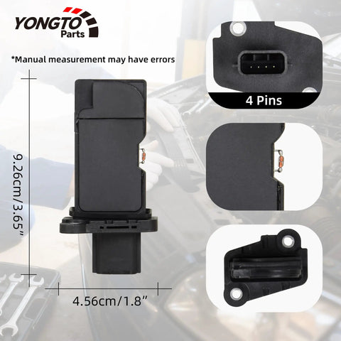 Mass Air Flow Sensor MAF 22680-3VA0A For Nissan Altima Murano Maxima Pathfinder Quest Rogue Infiniti QX60 2014-2019 6Cyl 3.5L And 2.5L 4Cyl OE Replacement AFH60M-47 MAF0123, 4-pin black sensor