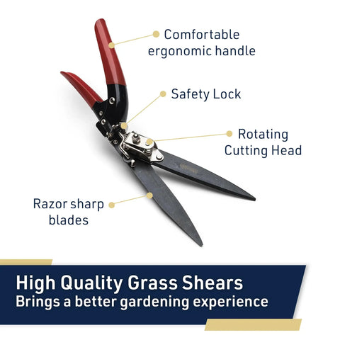 Rotating Handle Grass Shears For Precision Edging And Hedge Trimming with ergonomic red handle and rotating cutting head