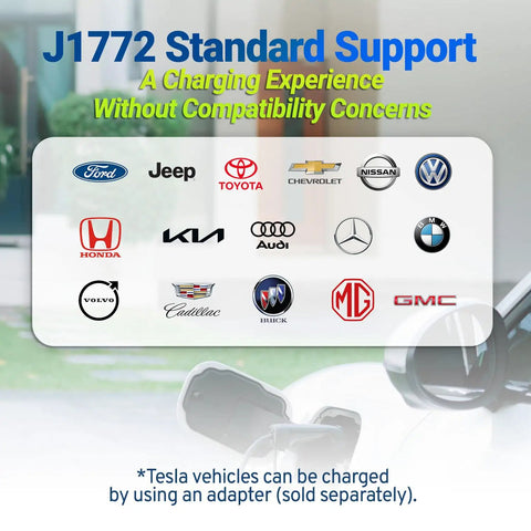 Image of J1772 Standard Support for various car brands compatible with Kickin Ass Portable EV Charger Level 1 And 2.