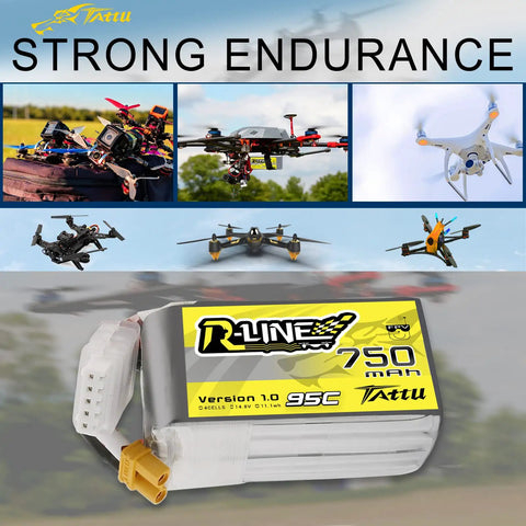 R-Line 750mAh 14.8V 95C 4S1P LiPo Battery Pack With XT30 Plug For RC Hobbyists And Enthusiasts, strong endurance display