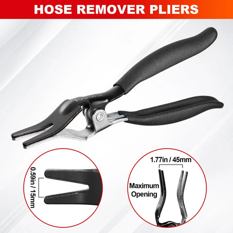 Close-up of a hose remover plier from Four Piece Radiator Hose Clamp Pliers Set With Long Reach 27 Inch Wire Spring Flat Band Remover And Clic R Type Hand Tools For Automotive cooling Systems, highlighting detailed measurements.