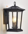 Two Light Outdoor Wall Sconce In Matte Black And Gold Finish With Clear Glass Weather Resistant Aluminum Exterior Lantern