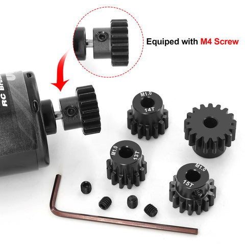 Beefed Up Five Gear Pinion Set For 1/8 And 1/10 RC Cars With 5mm Bore Hardened Steel Gears Including 13T 14T 15T and M4 screw