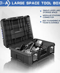 Five Tier Stackable Rolling Toolbox With Wheels And Drawers, Modular Tool Organizer For Garage And Home, open with tools inside.
