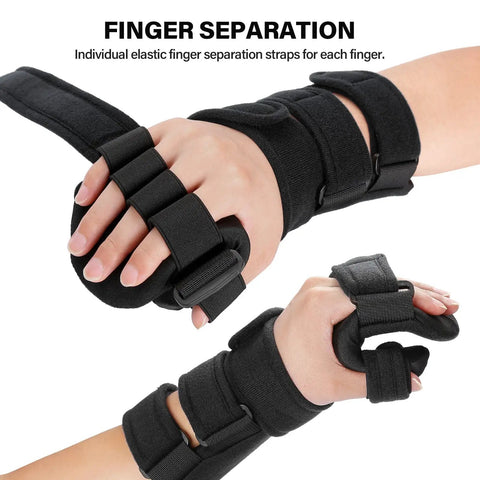 Resting Hand Splint For Both Hands With Finger Separator And Wrist Immobilizer, Night Pain Relief Brace For Carpal Tunnel, Black