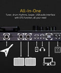 Back panel connectors of GP 100 Guitar And Bass Amp Modeling Rig with inputs, USB, and control options labeled.