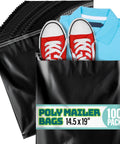 Durable Black 14.5x19 Inch Poly Mailers, 100 Pack, Waterproof Self Sealing Shipping Bags For Clothing And Lightweight Packages.