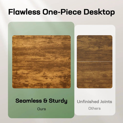 Comparison of Marsail 48 X 30 Electric Standing Desk With One Piece Thickened Desktop's seamless top versus a jointed design.