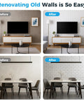 Before and after images showing the installation of Peel And Stick 3D Brick Wall Panels White Faux Paneling Waterproof Self Adhesive Wallpaper