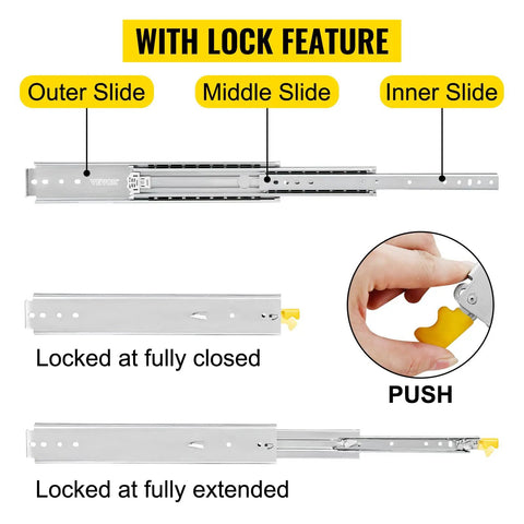 Heavy Duty 22 Inch Drawer Slides 500 Lb Full Extension Side Mount Ball Bearing Rails With Dual Lock for secure locking feature