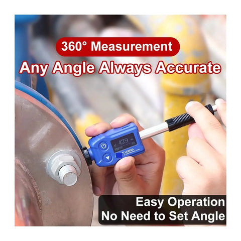User operating a Heavy Duty Digital Leeb Hardness Tester Pen Style Portable Metal Hardness Meter For Carbon Steel at an angle.