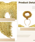 Totally Gold Foil Angel Wing Set With Headband For Halloween And Festivals Sparkly Feather Wings Costume Accessory Cosplay Party Gear