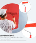 Top Shelf Rubber Textured Paint Roller With Kick Butt Spiked Surface For Walls Floors And Furniture Refinishing in use on red wall.