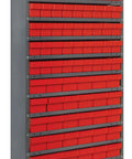 Kickstart Your Garage With This Heavy Duty Closed Drawer Shelving System And Red Storage Bins Built Different 14 Industrial Grade Metal Shelves Nailed Down 400 Pound Load Rating Dang Tough Galvanized Carbon Steel Frame 12X36X75 Inches, featuring 14 tiered red storage bins.