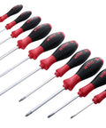 SoftFinish Grip Screwdriver Set 10 Piece With Slotted 3.0 To 6.5 Phillips 0 To 2 And Robertson 1 To 3 Ergonomic Non Slip Handles