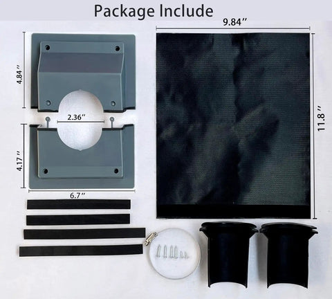 HVAC Wall Penetration Cover Kit With Dense Rubber Seal Blocks Drafts Hides Ugly AC Lineset 2.36in holes and mounting accessories.