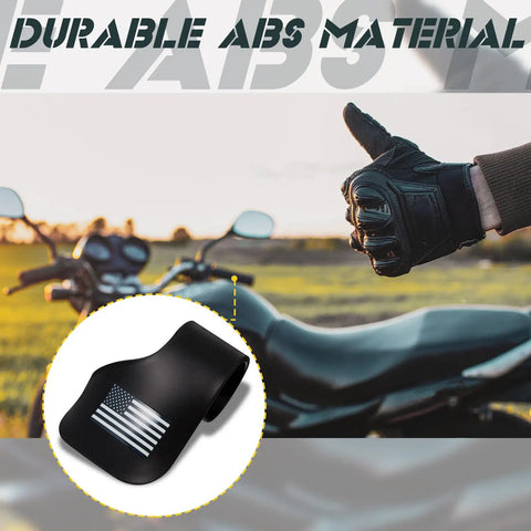 Two Pack Black Cruise Assist Grips For Motorcycles And Scooters With American Flag Decal shown on a bike handlebar