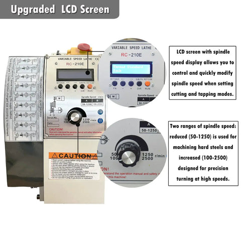 LCD screen controls for Heavy Duty Benchtop Mini Metal Lathe With Fast Gears For Straight Up Precision And No Sweat Metric Imperial Setup.