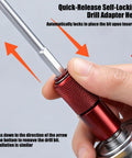 Versatile Carbon Steel Drill And Angle Grinder Converter Quick Release Attachment in hand showing self-locking feature.