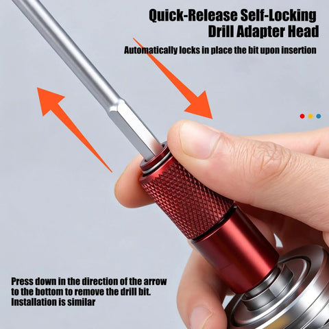 Versatile Carbon Steel Drill And Angle Grinder Converter Quick Release Attachment in hand showing self-locking feature.