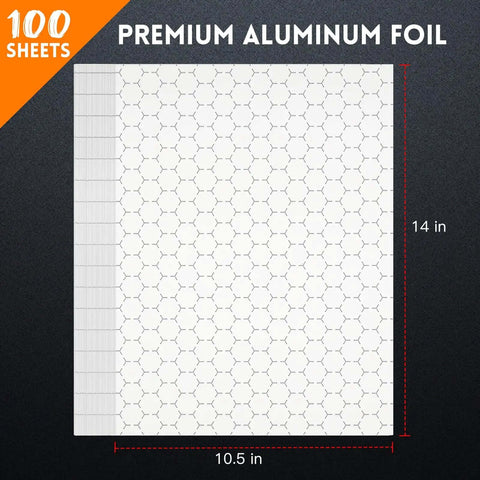Pre Cut Insulated Foil Sandwich Wrap Sheets Grease Resistant for Hot Food 10.5 by 14 Inches 100 Pack displayed